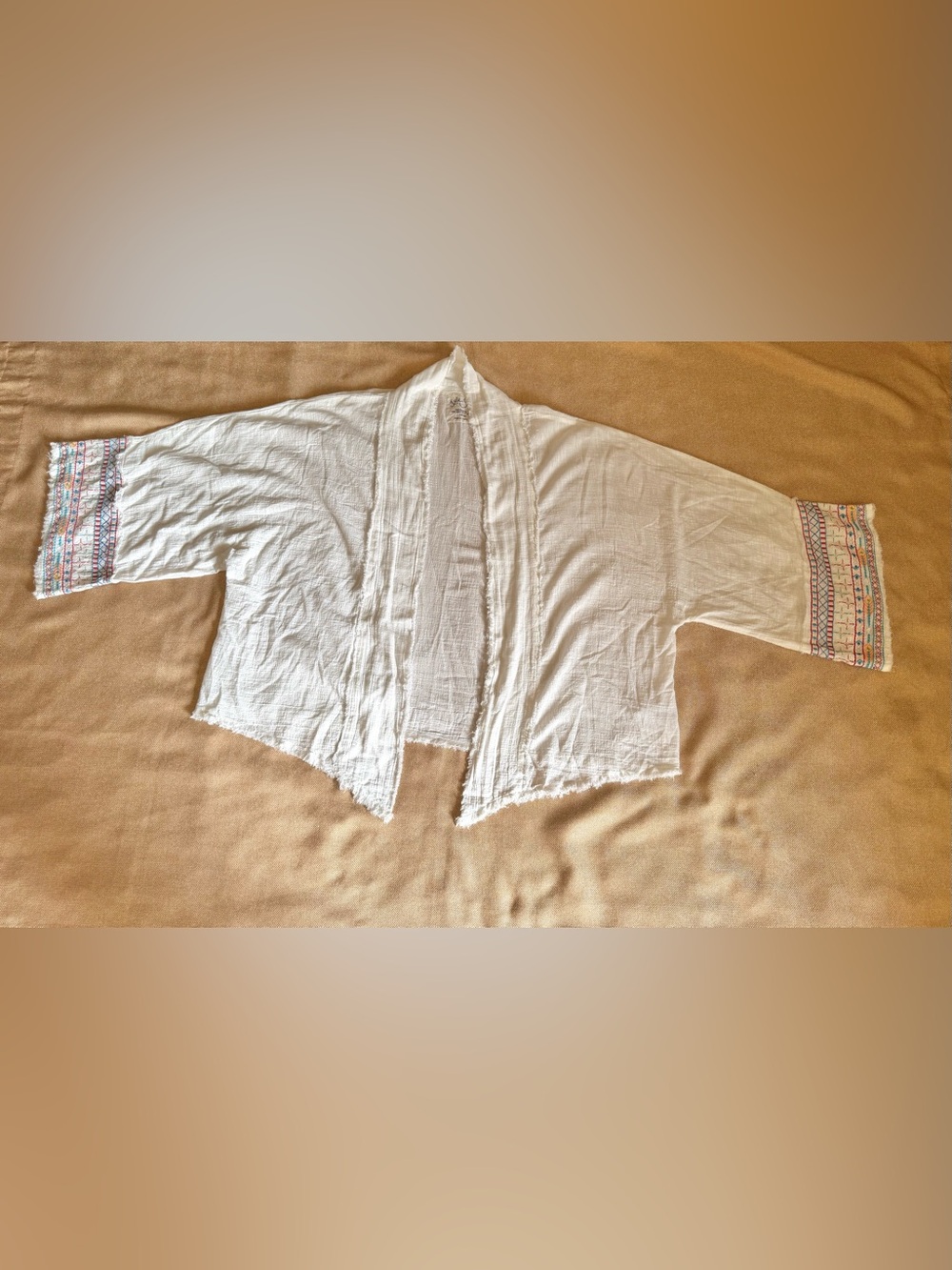 Kyla Seo Caite Kimono Jacket Top Embroidery Sleeve Cotton Gauze Ivory L Boho